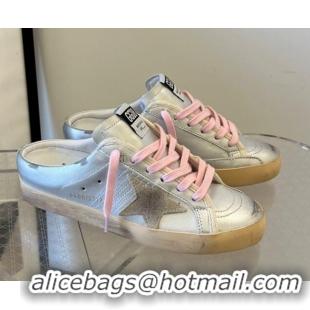 Good Quality Golden Goose Super-Star Sabots in silver metallic leather with suede star 809047