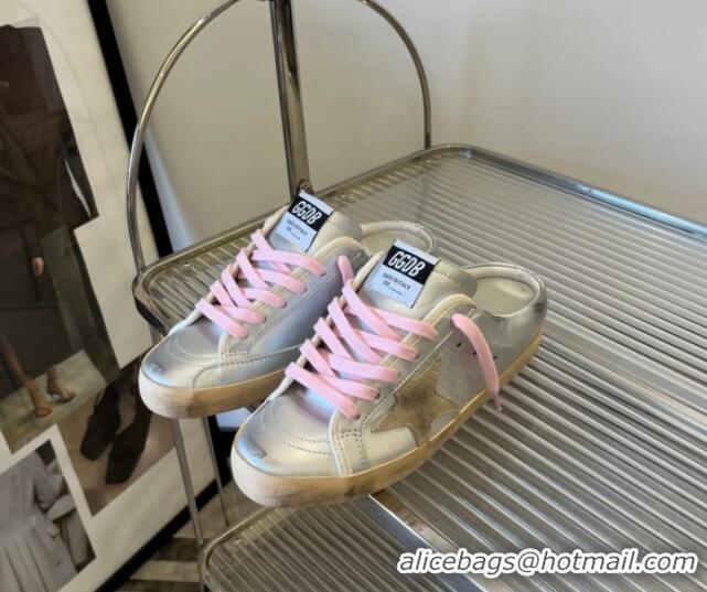 Good Quality Golden Goose Super-Star Sabots in silver metallic leather with suede star 809047