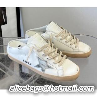 Popular Style Golden Goose GGDB Super-Star Sabots in white leather with silver metallic leather star 809048