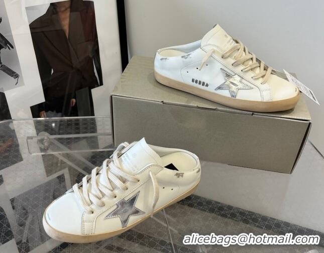 Popular Style Golden Goose GGDB Super-Star Sabots in white leather with silver metallic leather star 809048