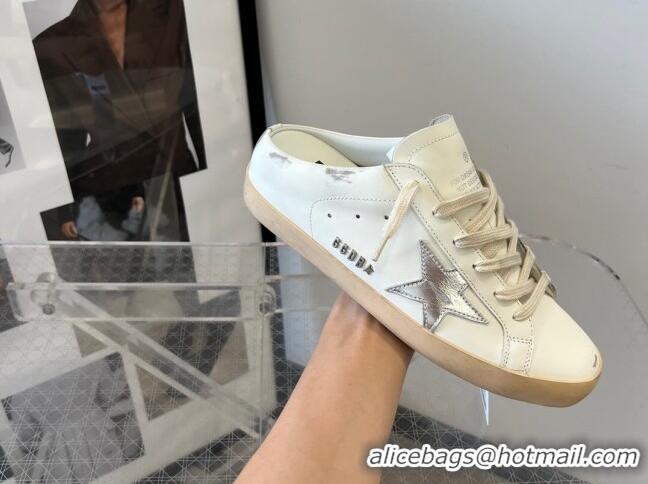 Popular Style Golden Goose GGDB Super-Star Sabots in white leather with silver metallic leather star 809048