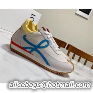 Lower Price Loewe Suede & Calfskin Sneakers White/Blue 111736