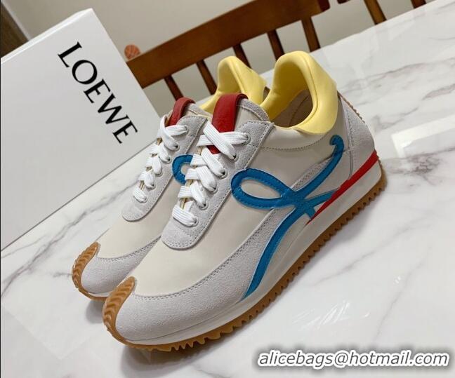 Lower Price Loewe Suede & Calfskin Sneakers White/Blue 111736