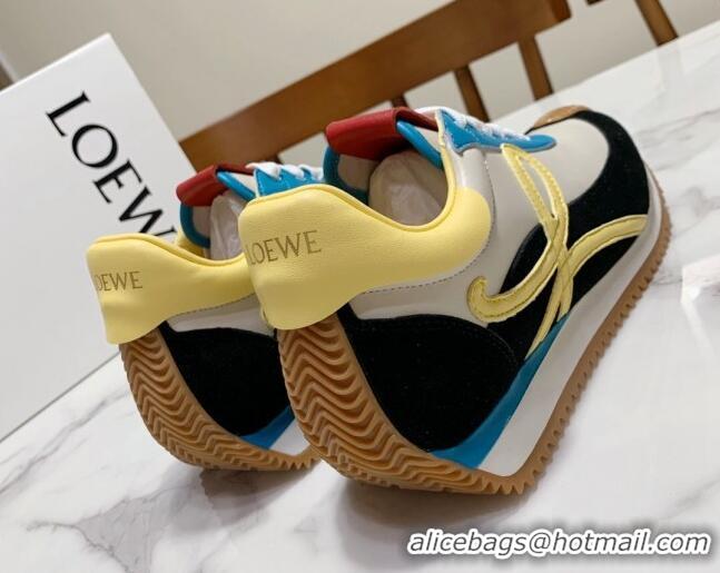 Low Cost Loewe Suede & Calfskin Sneakers White/Yellow 111740