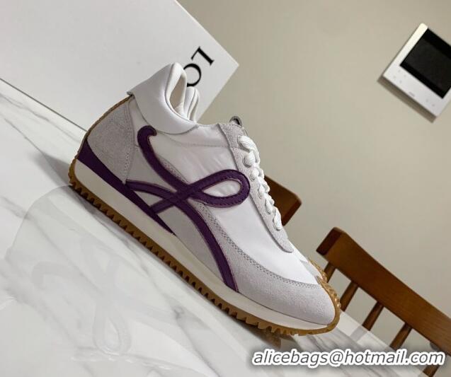 Purchase Loewe Suede & Fabric Sneakers White/Grape 111741