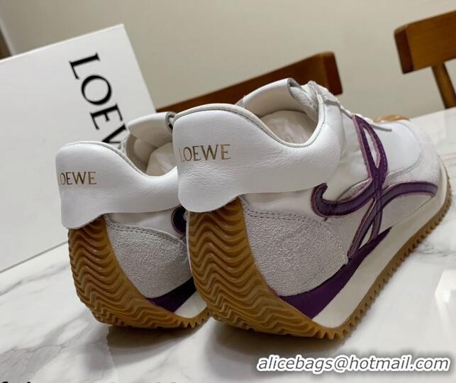 Purchase Loewe Suede & Fabric Sneakers White/Grape 111741