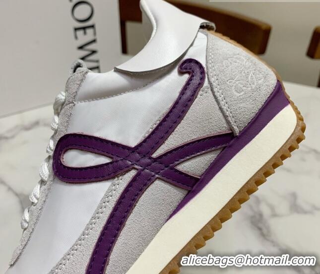 Purchase Loewe Suede & Fabric Sneakers White/Grape 111741