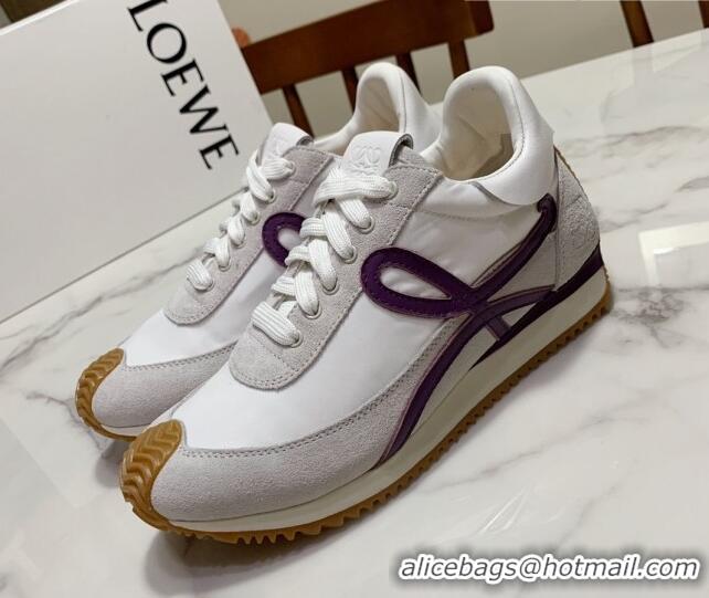 Purchase Loewe Suede & Fabric Sneakers White/Grape 111741