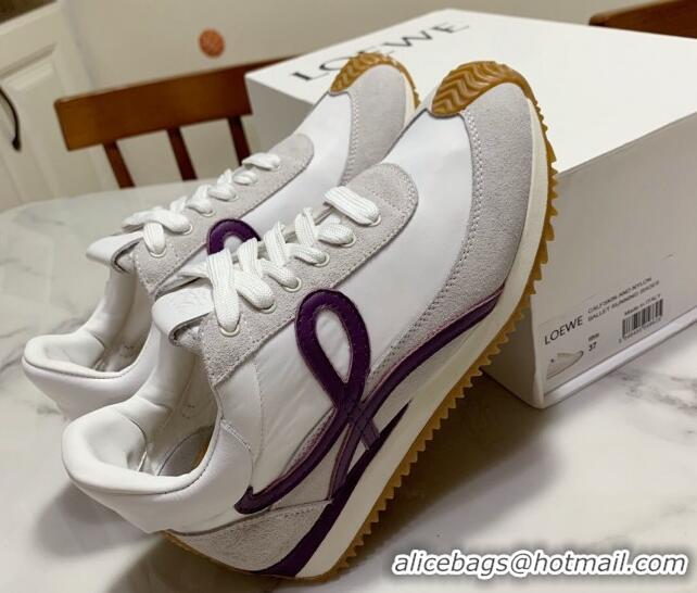 Purchase Loewe Suede & Fabric Sneakers White/Grape 111741