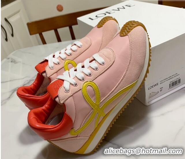 Classic Hot Loewe Suede & Fabric Sneakers Pink 111743