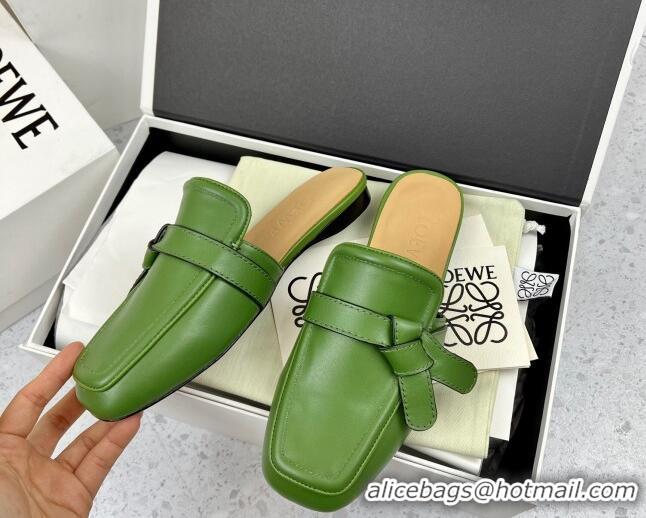 Low Price Loewe Gate Calfskin Flat Mules Green 032866