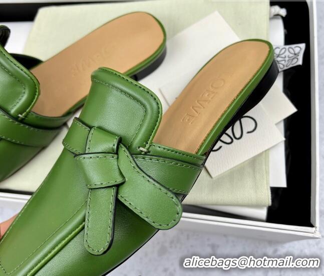 Low Price Loewe Gate Calfskin Flat Mules Green 032866