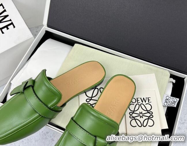 Low Price Loewe Gate Calfskin Flat Mules Green 032866