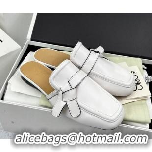 Charming Loewe Gate Calfskin Flat Mules White 032867