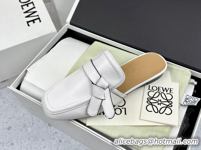 Charming Loewe Gate Calfskin Flat Mules White 032867