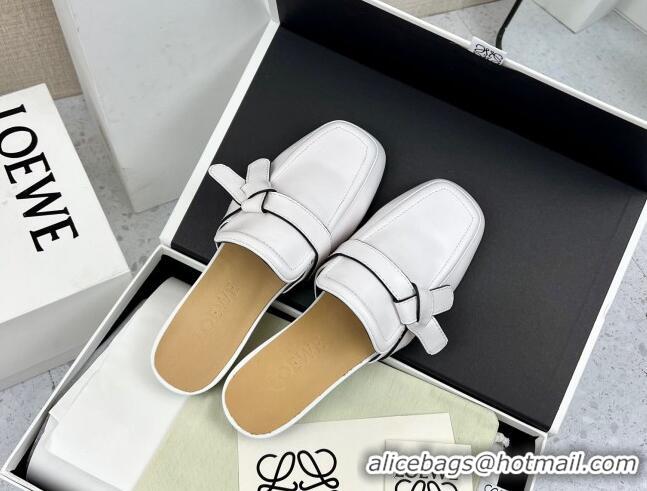 Charming Loewe Gate Calfskin Flat Mules White 032867