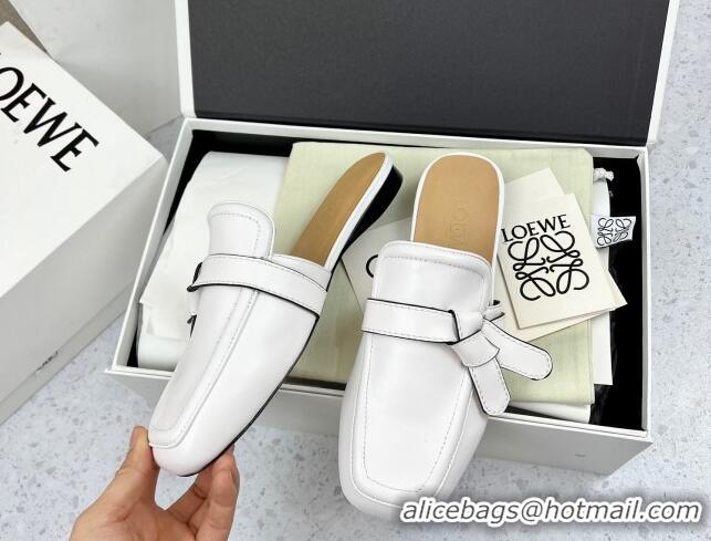 Charming Loewe Gate Calfskin Flat Mules White 032867