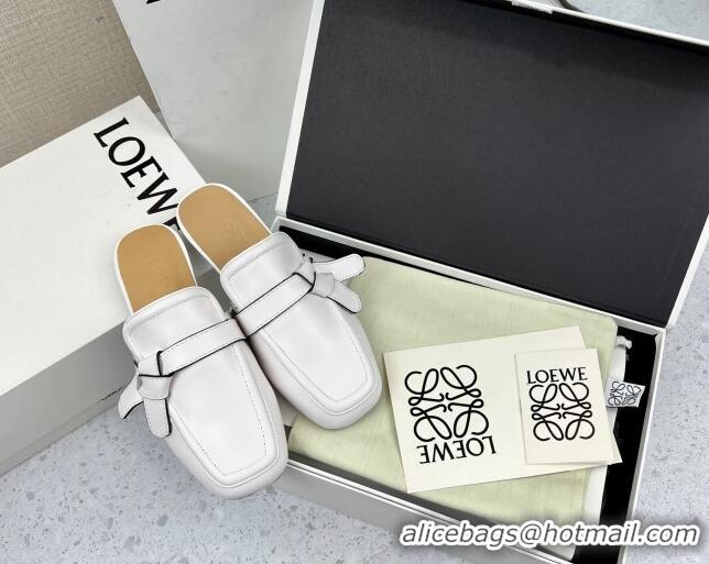 Charming Loewe Gate Calfskin Flat Mules White 032867