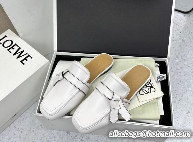 Charming Loewe Gate Calfskin Flat Mules White 032867