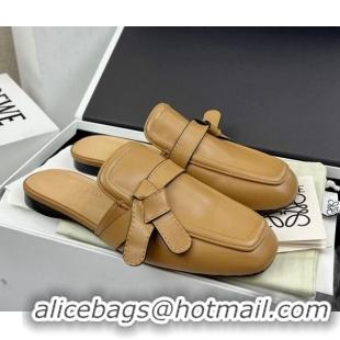 Super Quality Loewe Gate Calfskin Flat Mules Brown 032868