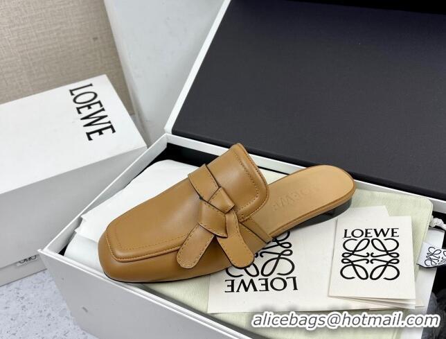 Super Quality Loewe Gate Calfskin Flat Mules Brown 032868