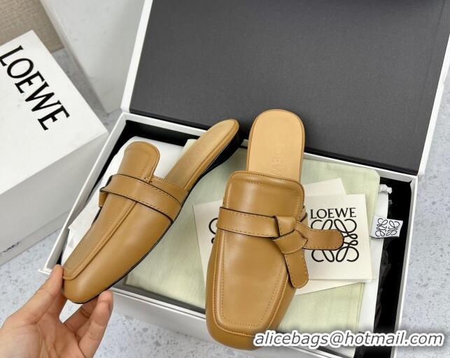 Super Quality Loewe Gate Calfskin Flat Mules Brown 032868