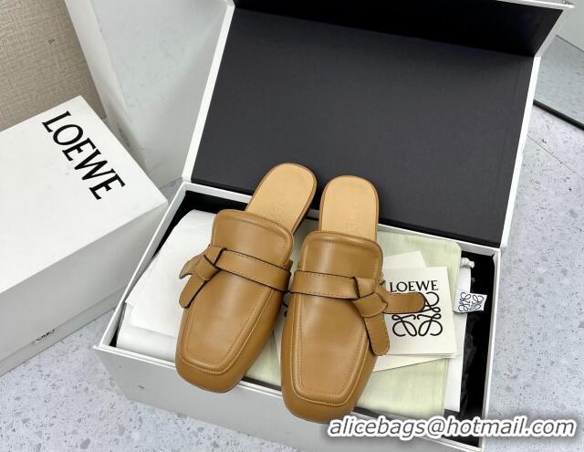 Super Quality Loewe Gate Calfskin Flat Mules Brown 032868