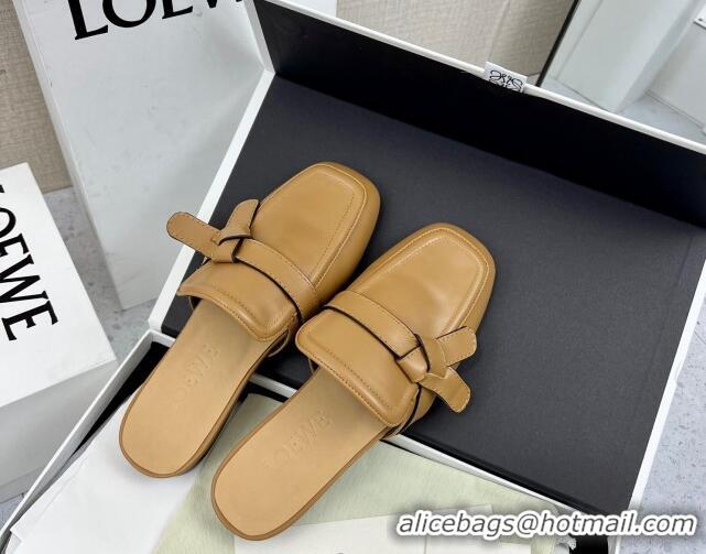 Super Quality Loewe Gate Calfskin Flat Mules Brown 032868