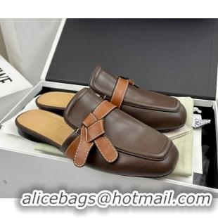 Best Quality Loewe Gate Calfskin Flat Mules Dark Brown/Tan 032871