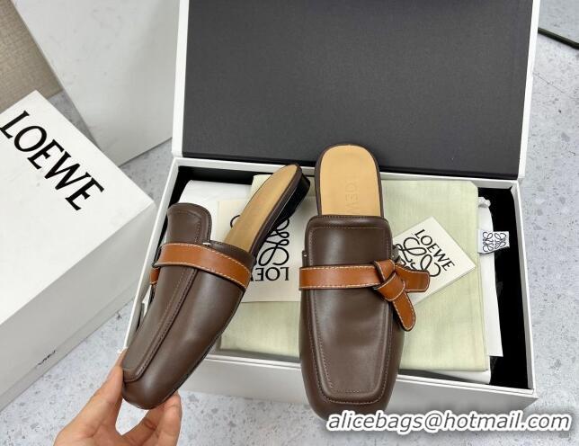 Best Quality Loewe Gate Calfskin Flat Mules Dark Brown/Tan 032871