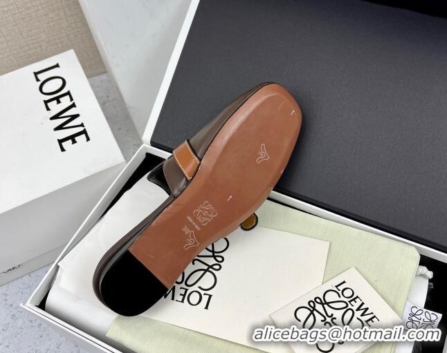 Best Quality Loewe Gate Calfskin Flat Mules Dark Brown/Tan 032871