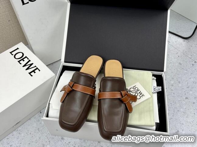 Best Quality Loewe Gate Calfskin Flat Mules Dark Brown/Tan 032871