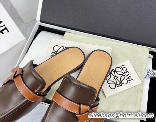 Best Quality Loewe Gate Calfskin Flat Mules Dark Brown/Tan 032871