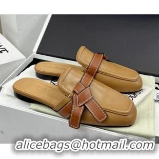 Good Quality Loewe Gate Calfskin Flat Mules Khaki/Brown 032872