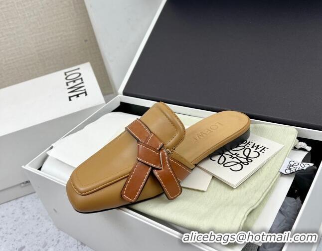 Good Quality Loewe Gate Calfskin Flat Mules Khaki/Brown 032872