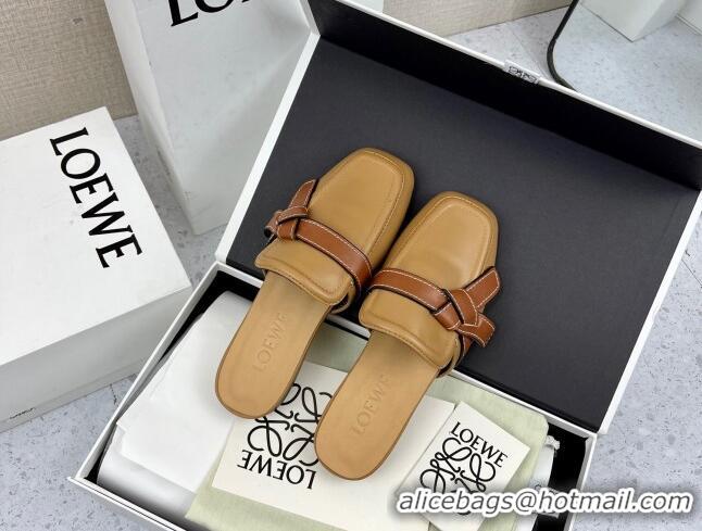 Good Quality Loewe Gate Calfskin Flat Mules Khaki/Brown 032872