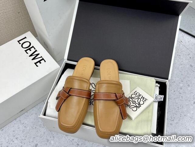 Good Quality Loewe Gate Calfskin Flat Mules Khaki/Brown 032872