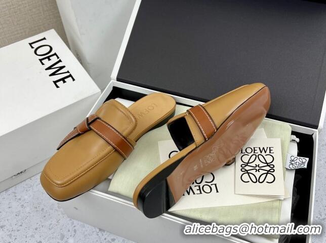 Good Quality Loewe Gate Calfskin Flat Mules Khaki/Brown 032872