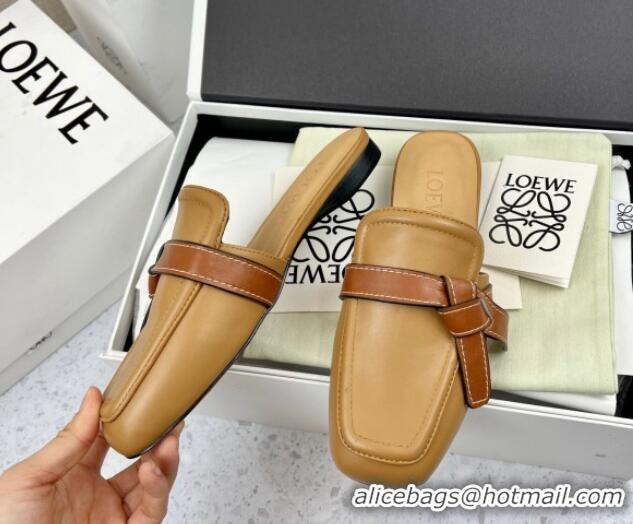 Good Quality Loewe Gate Calfskin Flat Mules Khaki/Brown 032872