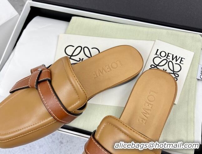 Good Quality Loewe Gate Calfskin Flat Mules Khaki/Brown 032872