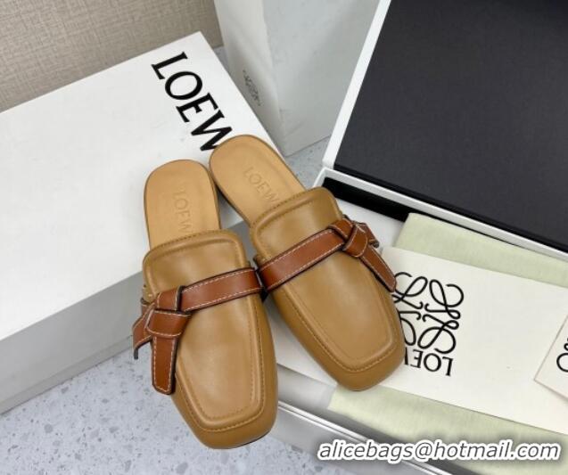 Good Quality Loewe Gate Calfskin Flat Mules Khaki/Brown 032872