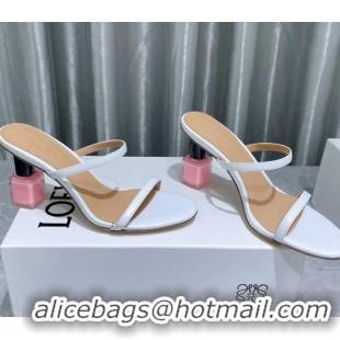 Top Quality Loewe Lambskin Slide Sandals 6cm with Nail polish Heel White/Pink 422140