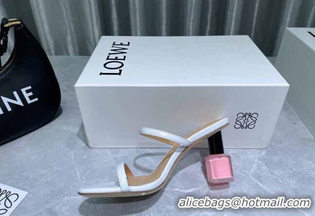 Top Quality Loewe Lambskin Slide Sandals 6cm with Nail polish Heel White/Pink 422140