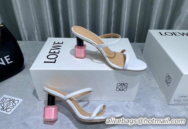 Top Quality Loewe Lambskin Slide Sandals 6cm with Nail polish Heel White/Pink 422140