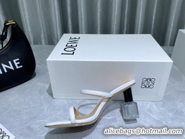 Most Popular Loewe Lambskin Slide Sandals 6cm with Nail polish Heel White/Silver 422141