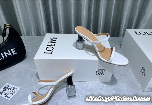 Most Popular Loewe Lambskin Slide Sandals 6cm with Nail polish Heel White/Silver 422141