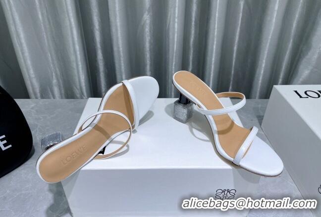 Most Popular Loewe Lambskin Slide Sandals 6cm with Nail polish Heel White/Silver 422141