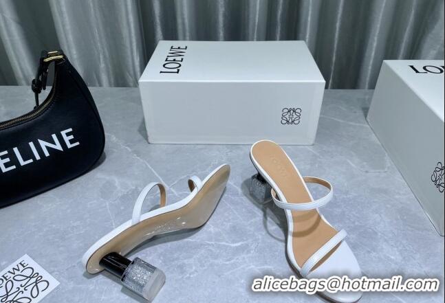 Most Popular Loewe Lambskin Slide Sandals 6cm with Nail polish Heel White/Silver 422141