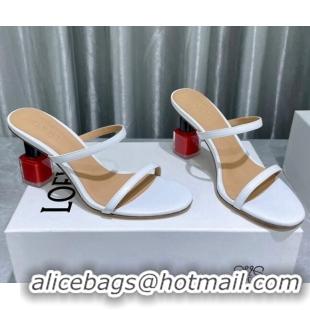 New Design Loewe Lambskin Slide Sandals 6cm with Nail polish Heel White/Red 422143