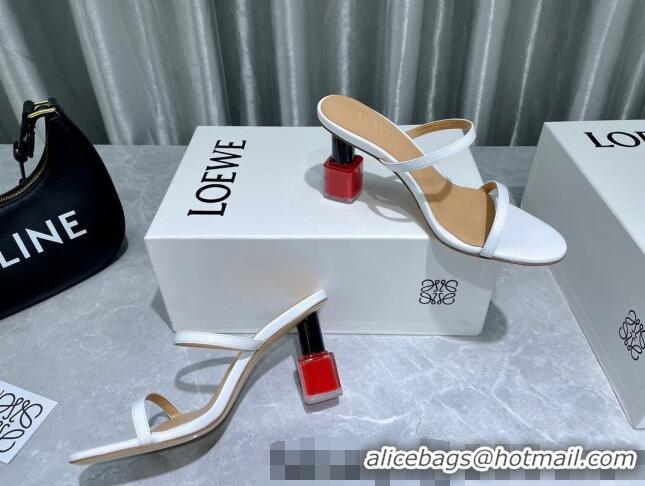 New Design Loewe Lambskin Slide Sandals 6cm with Nail polish Heel White/Red 422143